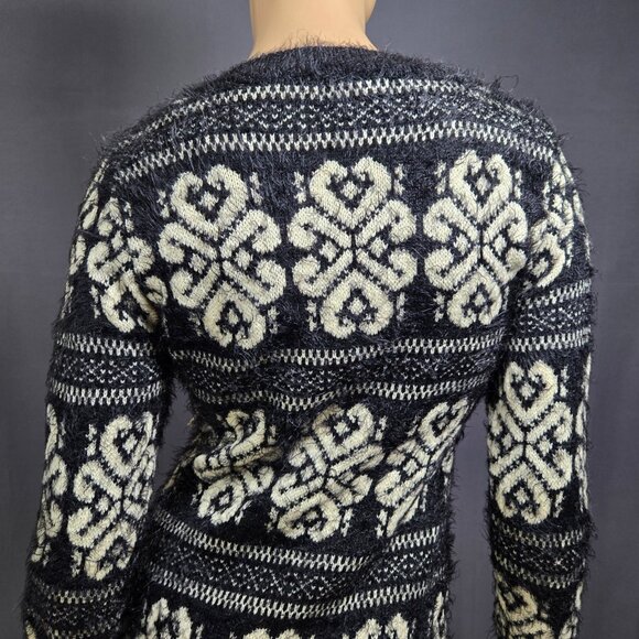 Y2K Katsumi Mini Sweater Dress size S Black White Fluffy Fuzzy Knit Fair Isle - Picture 7 of 9